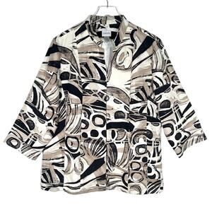 Chico's Linen Silk Blend Printed Jacket 3 US XL Brown Neutral  3/4 Sleeve